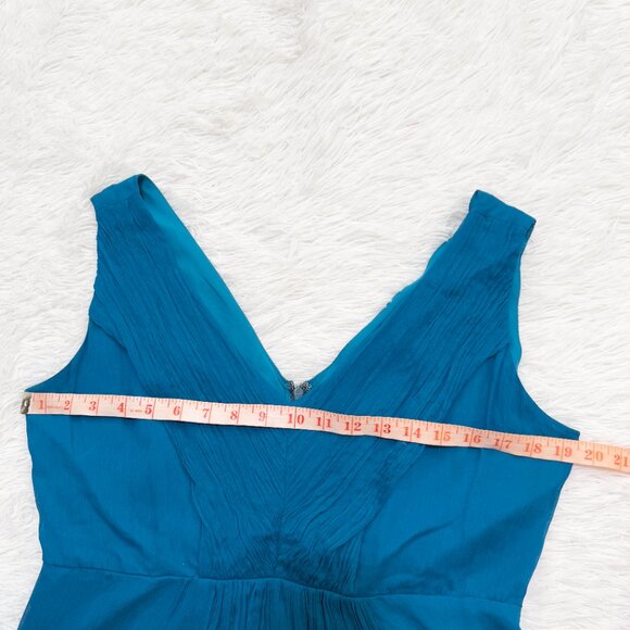 Women J.Crew V Neck Silk Cocktail Mini Dress Lined in Teal Size14 - Picture 7 of 10